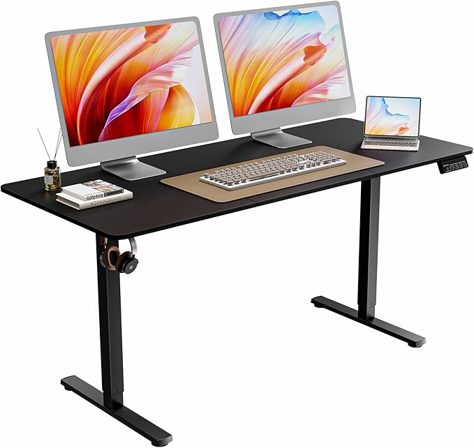 63"x28" Standing Desk, Height Adjustable Sit-Stand Home Office, Black | Electric Adjustable Standing Desk, Sit to Stand Computer Office Desk with Splice Board, Memory Preset, Lifts 28.7''-46.5" by ERGOMAKER