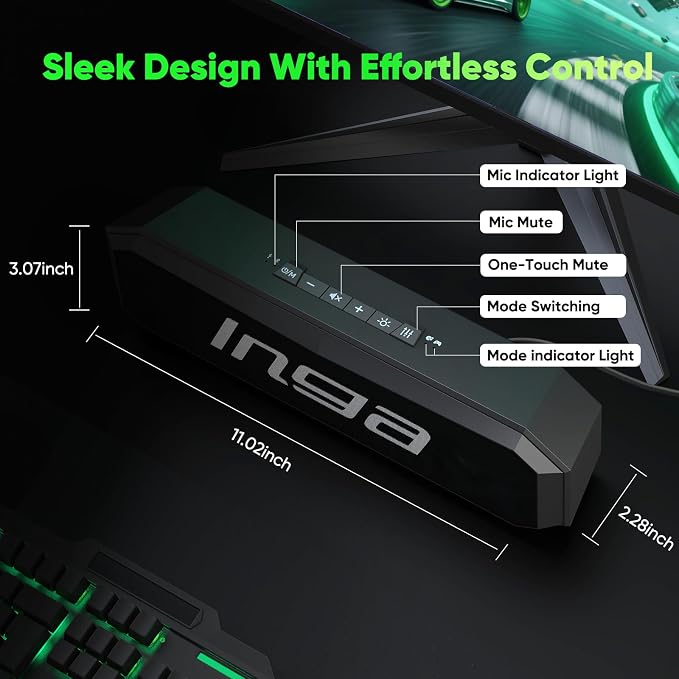 INGA Bluetooth Computer Speakers with Dual Mode Gaming & Music, USB Powered | Plug and Play, Colorful LED Lights, Compatible with Desktops, Laptops, Phones, Tablets - Image 7