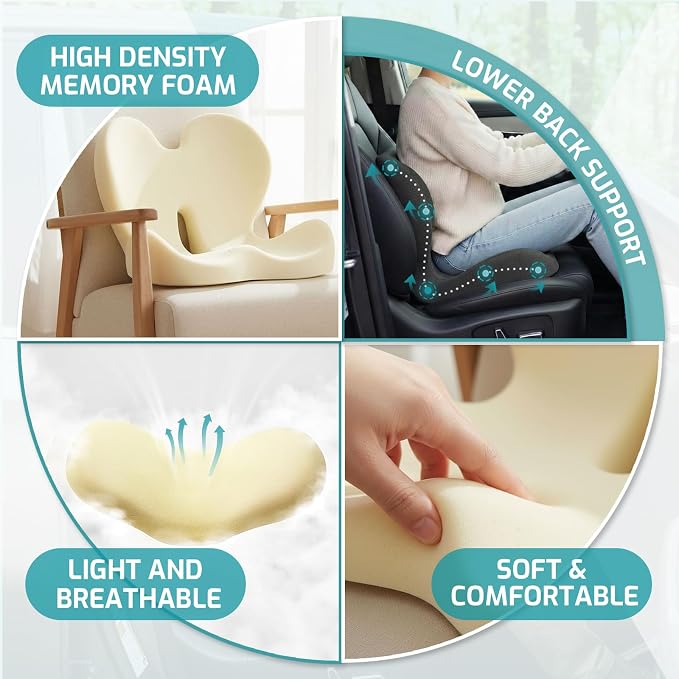 Trucker Seat Cushion, Thick Car Seat Cushions with Lumbar Support Pillow, Ergonomic L-Shaped Orthopedic Memory Foam for Long Driving Lower Back Pain Sciatica Relief, Gift for Drivers (Black) - Image 6