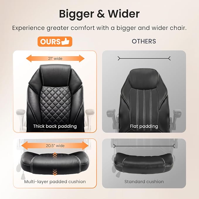 NEO CHAIR Ergonomic Office Chair, Executive Leather Chair, Lumbar Support | Executive Desk Chair with High Back, Flip-Up Arms and Wide Seat, Comfortable Gaming Chair for Home Office, Black - Image 9
