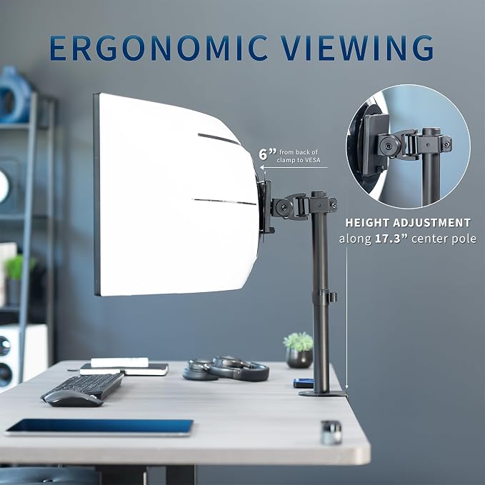 VIVO Clamp-on Single Ultra Wide Monitor Desk Mount, Low Profile Heavy Duty Adjustable Stand for 1 Ultrawide Screen up to 49 inches, 44 lbs Capacity, Black, STAND-V100C - Image 5
