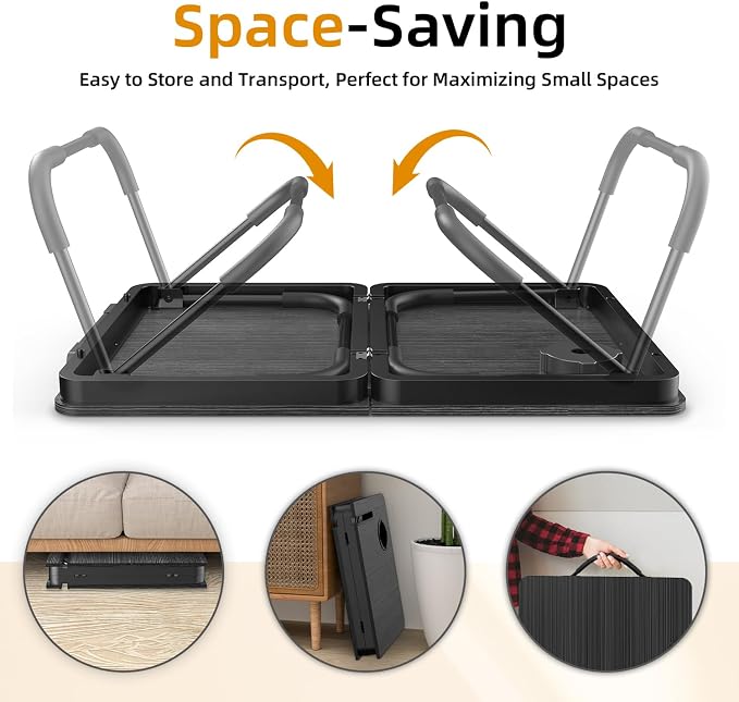 BUYIFY 23.4" Foldable Lap Desk Bed Table with Cup Holder Tray Black | Portable Folds Flat for Easy Storage, No Assembly Laptop Bed Desk, Sturdy and Lightweight, Patent Design - Image 7