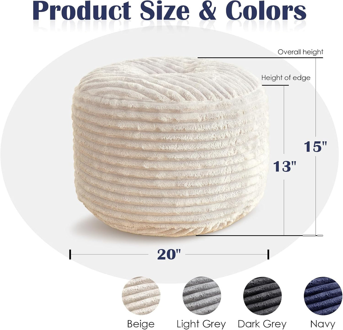 SHOUREN Stuffed Round Ottoman,Pouf Ottoman Foot Rest,20 X 15,Beige - Image 2