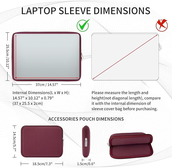 RAINYEAR 16 Inch Laptop Sleeve Soft Case with Accessories Pouch, Red | Protective Case Padded Carrying Cover Computer Bag for 16 Inch MacBook Pro M1 M2 M3 M4 M5 Pro/Max A3403 A3186 A3428 A3429 - Image 4