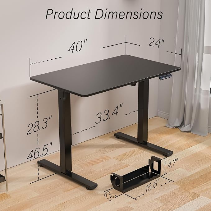 Kingant Standing Desk, 40x24 Inch Electric Height Adjustable Computer Desk | Ergonomic Small Sit Stand Desk Rising Desks for Home Office Stand Up Desk Computer Workstation with Cable Management - Image 3