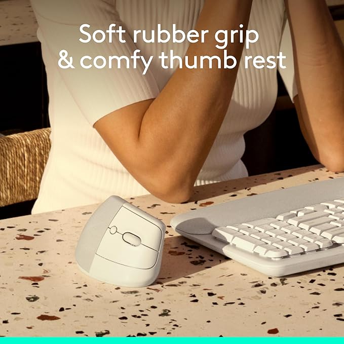 Logitech Lift Vertical Ergonomic Wireless Mouse - Off White | Connect via Bluetooth or included Logi Bolt USB-A receiver, quiet clicks, 4 of 6 buttons customizable, Windows Mac compatible - Image 2