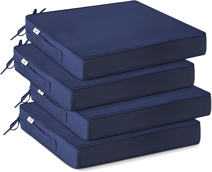 IPYNBAP Outdoor Chair Cushions Set of 4 -Waterproof Outdoor Seat Cushions for Patio Furniture, Patio Chair Cushion with Handle and Ties, Out Door Chair Pads,17x16x2-Square, Navy Blue by IPYNBAP