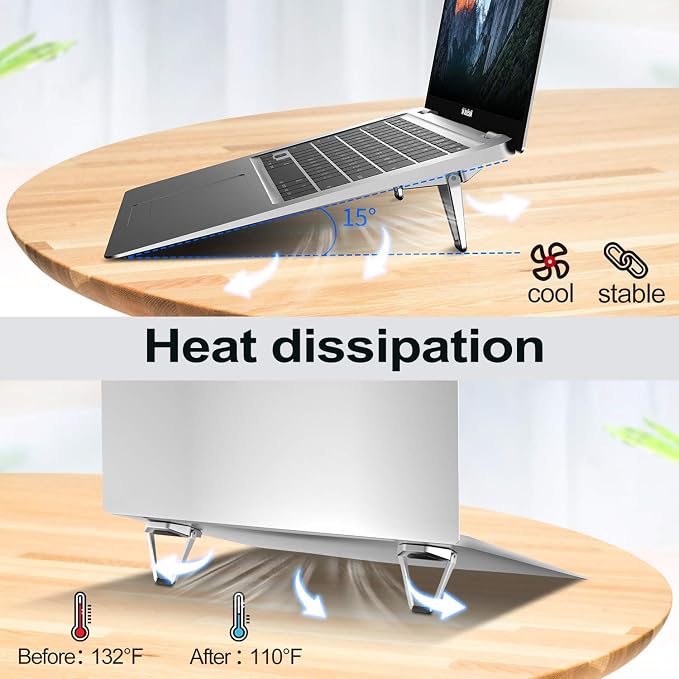 Laptop Stand for Desk, Portable Anti-Slip Keyboard Riser, Zinc Alloy Keyboard Stands, Computer Stand Compatible with MacBook Air/Pro, 10-15.6 Inches Laptops and Keyboards (Sliver) - Image 3