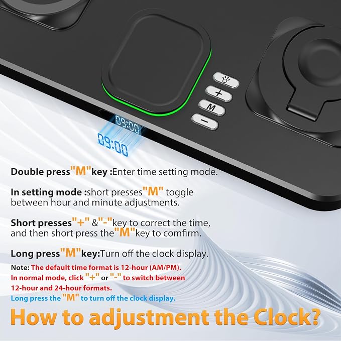 Wireless Charging Station for Apple Devices, Only for Apple Watch Charging | Included Type-C Cable for Tablet Charging, Foldable Wireless Charging Station, 7 Cycling Ambient Lights, Time Clock Display - Image 5
