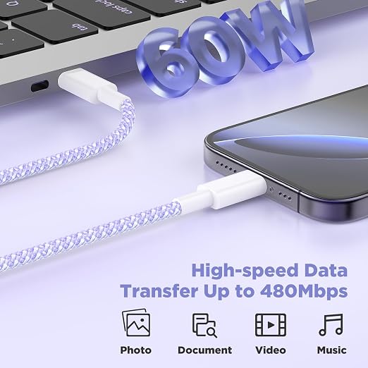20W USB C Fast Charging for iPhone 17 Air/16/15 Pro Max,3Pack Colorful Mixed Charger Block with Braided Long USB C to C Cables (6/6/10ft) Compatible with iPhone16/15 Pro/15 Plus/iPad Pro - Image 3