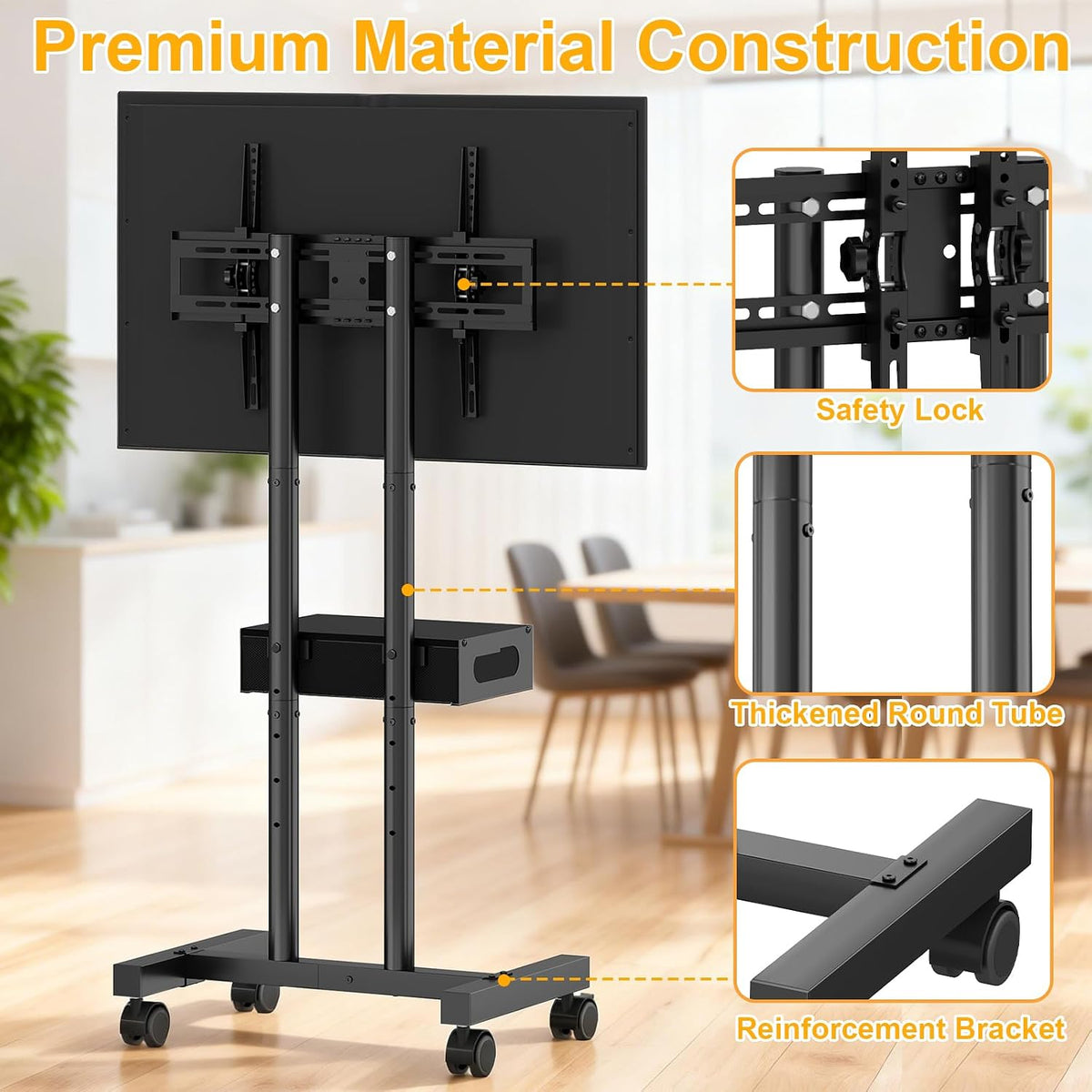 Rolling TV Stand with Drawer for 32-75 Inch TVs, Adjustable Storage Shelf - Image 7