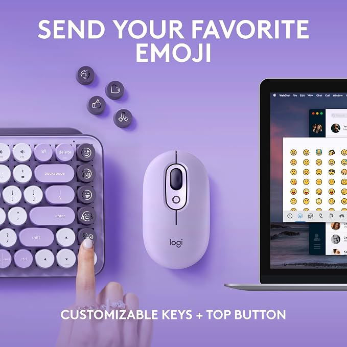 Logitech POP Keys + POP Mouse - Wireless Keyboard and Bluetooth Mouse Combo with Typewriter-Style Mechanical Keys, Emoji Features, Cute Compact Design - Cosmos - Image 2