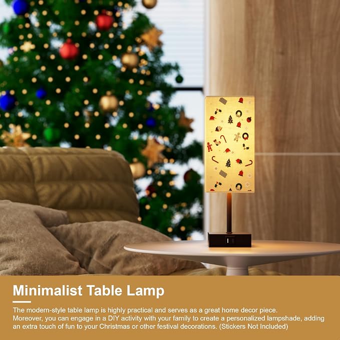 Bedside Table Lamp for Bedroom with 2 USB Ports, 14-Inch, Beige | USB A+C Ports, Touch 3-Way Dimmable LED Bulb Included Fabric Lampshade Metal Base Small Nightstand Lamp for Desk Living Room - Image 4