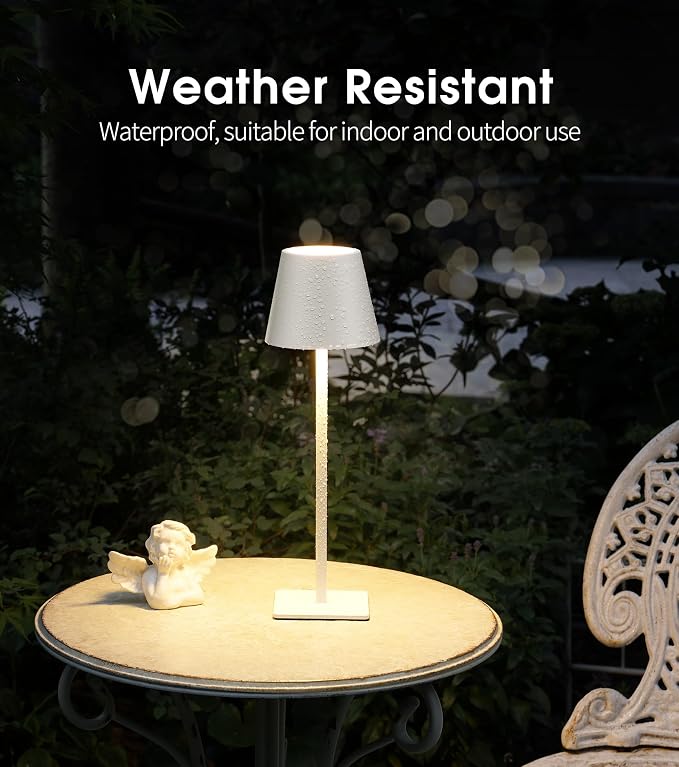 UME 3 Pack Cordless Table Lamp, Battery Operated Lamp - Portable Waterproof Rechargeable Table Lamp w/ 3 Color Temps & Stepless Dimming for Dinner, Desk, Cafe, Outdoor (White) - Image 4
