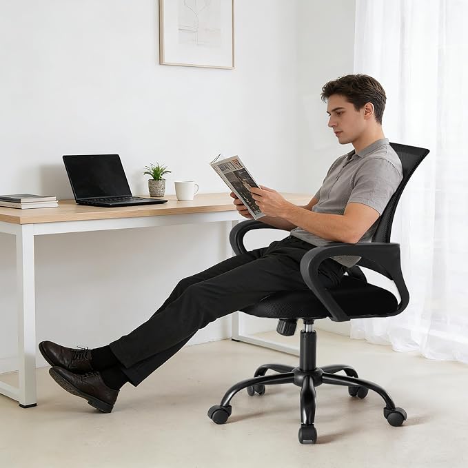OLIXIS Office Desk Chair, Ergonomic Computer Chair, Lumbar Support | Height Adjustable, Fixed Armrest, Rocking Mode, 360 Swivel, 2 Pack Home, Black - Image 8