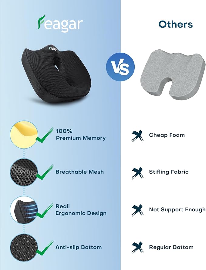 Seat Cushion -Extra Large Ergonomic Memory Foam Cushion | for Office Chair Cushions, Car Seat and Wheelchair - Relief Sciatica & Pain Relief for Hip & Lower Back Comfort Black - Image 5