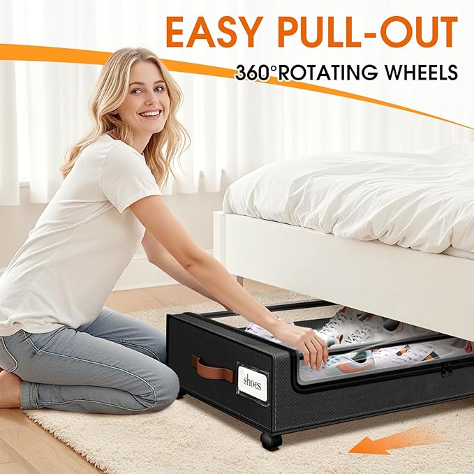 Under Bed Storage with Wheels 2Pack Storage Containers with Clear Window | Under Bed Drawers Rolling Under Bed Storage for Clothes,Shoes, Blankets (30.71 x 16.93 x 6.69 in, Black) - Image 4