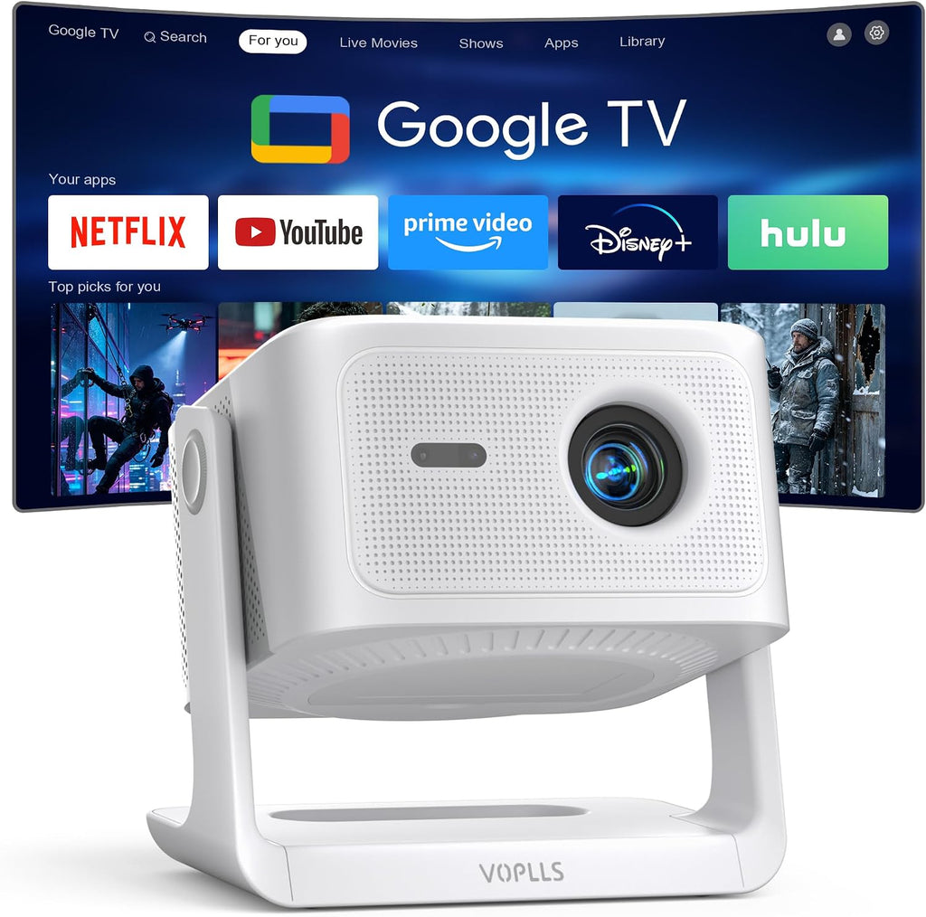 【Official Licensed Google TV】VOPLLS 4K Smart Outdoor Projector with WiFi and Bluetooth, VOPLLS Projectors with Dolby/Auto Focus, Portable Movie Phone Wireless Gaming Proyector for Bedroom (Upgrade) by VOPLLS