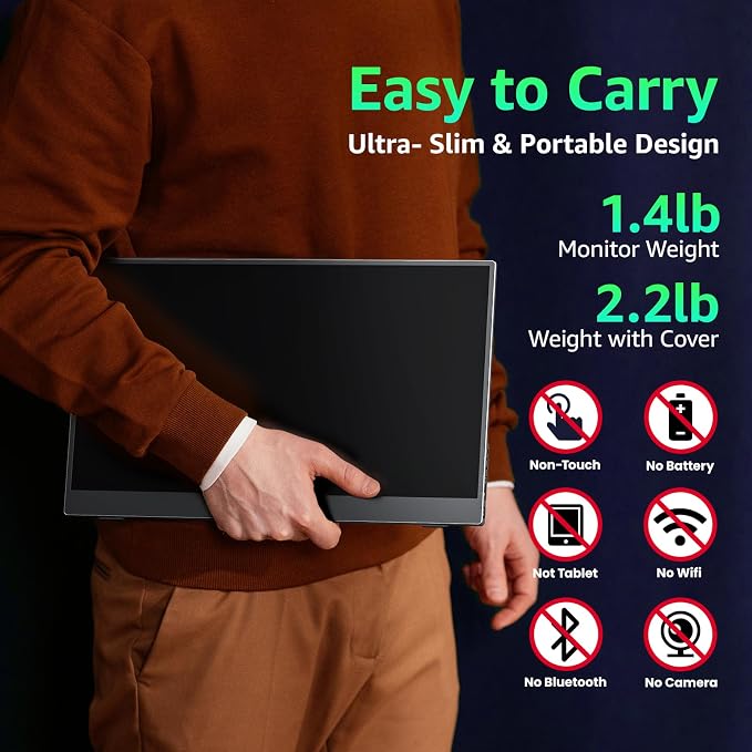 kksmart Portable Monitor for Laptop MacBook Surface PC Xbox PS5, Travel Monitor Second Screen for Laptop, HDMI USB-C VESA Compatible Built-in Speaker, 15.6 - Image 6