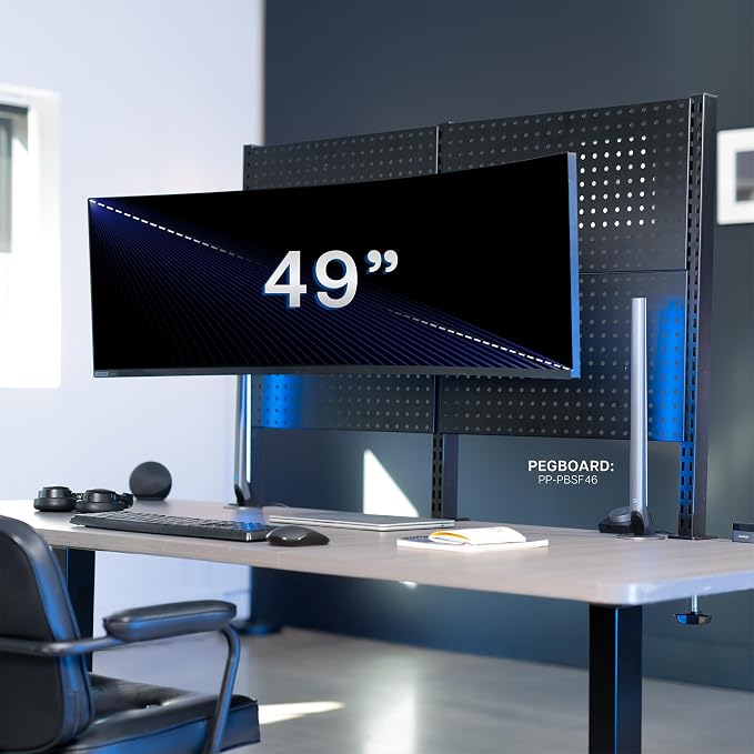 VIVO Articulating Ultrawide Monitor Pegboard Mount, Fits Screens up to 49 inches and Peg Boards up to 0.25 inches Thick with 1 inch Hole Spacing, Black, MOUNT-PB1U - Image 2