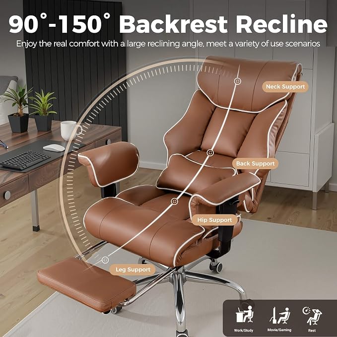 GTPLAYER Big and Tall Gaming Chair 400lbs Heavy Duty Office Chair with Foot Rest & Ergonomic Pocket Spring Cushion, High Back Lumbar Support for Lower Back Pain Relief, Coffee Brown - Image 7