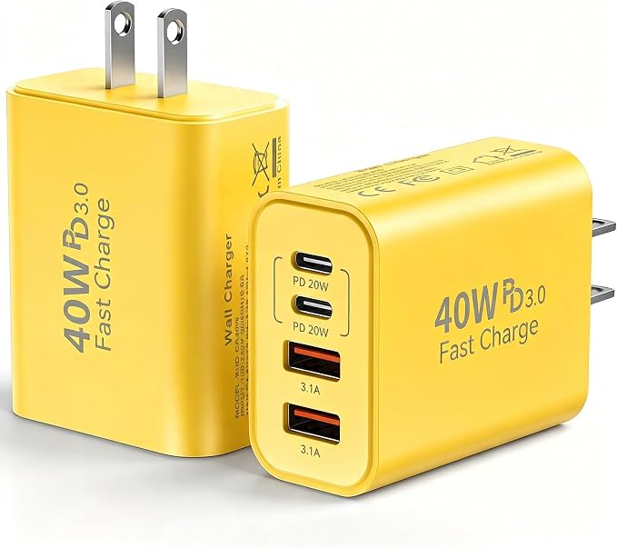 USB C Wall Fast Charger Block, 40W 4-Port Type C Chargers Fast Charging Blocks PD Power Charger Adapter+QC 3.0 USB Multiport Charger Brick for Phone 17/16/15/14/13/12 Pro Max, i-Pad, Galaxy S25-2Pack by Duloch
