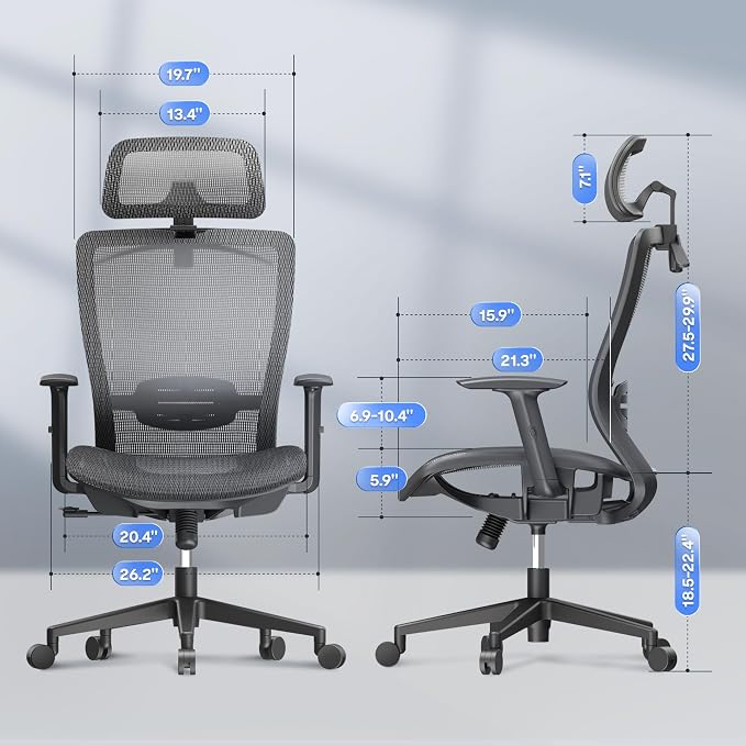 FLEXISPOT Ergonomic Office Chair, High Back Mesh Swivel Computer Chair, Executive Office Desk Chairs, with Adjustable Lumbar Support/2D Headrest/Lockable Backrest, OC3 Air, Gray - Image 3