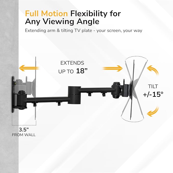 Mount-It! Full Motion TV Wall Mount Bracket for 13-42” Screens – 18" Articulating Arm, Quick Release Plate, Tilt Swivel Rotate, Anti-Theft Lock, Single Stud Install, Supports 44 lbs, VESA 75–200 - Image 9