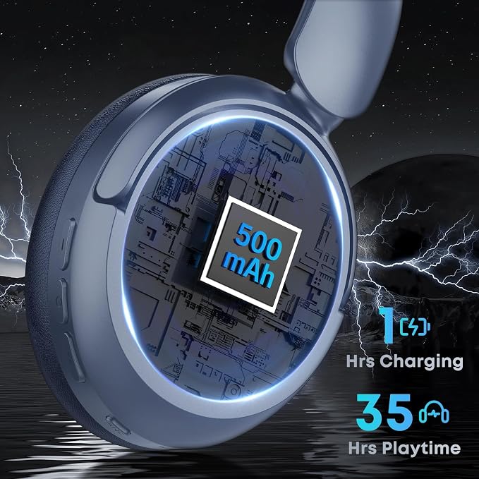 Bluetooth Headphones with Active Noise Cancelling (ANC), Wireless Over Ear Bluetooth Headsets with 35H Playtime, HiFi Stereo Foldable Headphones with Foam Ear Cups for Sports, Travel, Blue - Image 4
