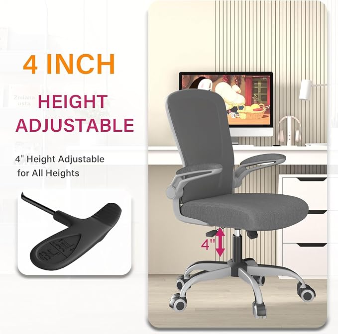 Ergonomic Office Chair w/Adjustable Lumbar, Flip Armrest, 135° Recline | Supports 300 lbs · Seat 19.48"–23.4" · Breathable mesh · 20–30 min assembly · 5-year warranty - Image 4