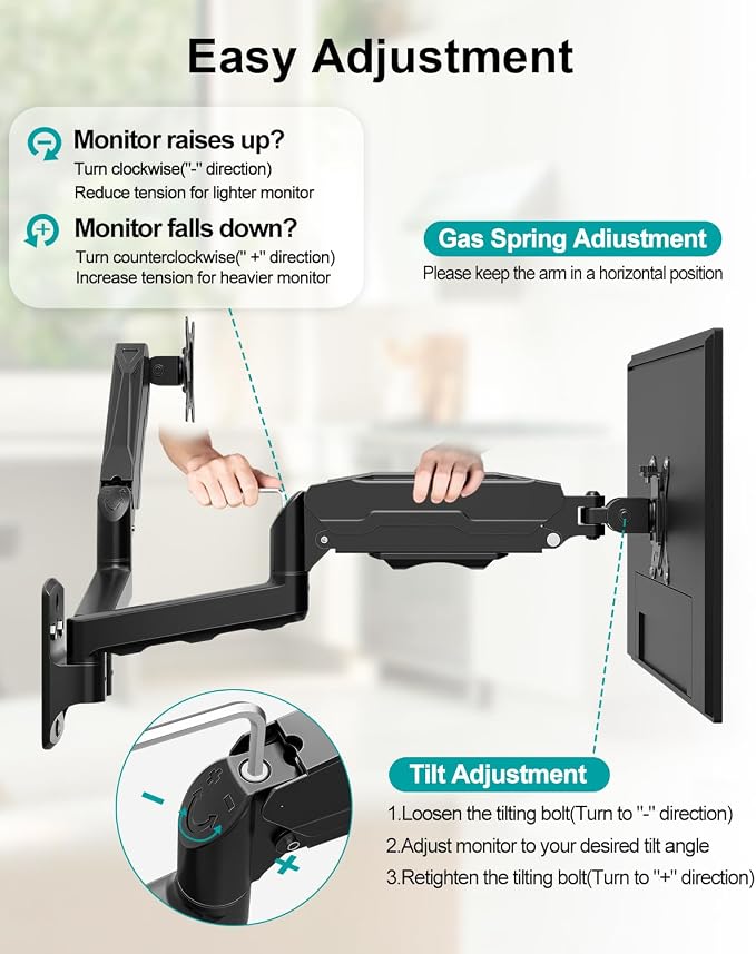 MOUNT PRO Dual Monitor Wall Mount for 13 to 32 Inch Screens, Wall Monitor Arm for 2 Monitors, Each Holds Up to 19.8lbs, Full Motion Wall Monitor Mount with VESA 75x75/100x100, Home Office Setup - Image 8
