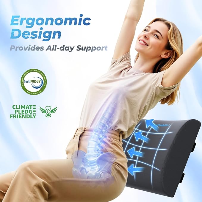Lumbar Support Pillow, Ergonomic Back Cushion for Office , Grey/X-Large | Memory Foam Back Pillow with Adjustable Strap for Long-Hour Sitting , Gaming Chair, Back Support for Pain Relief - Image 3