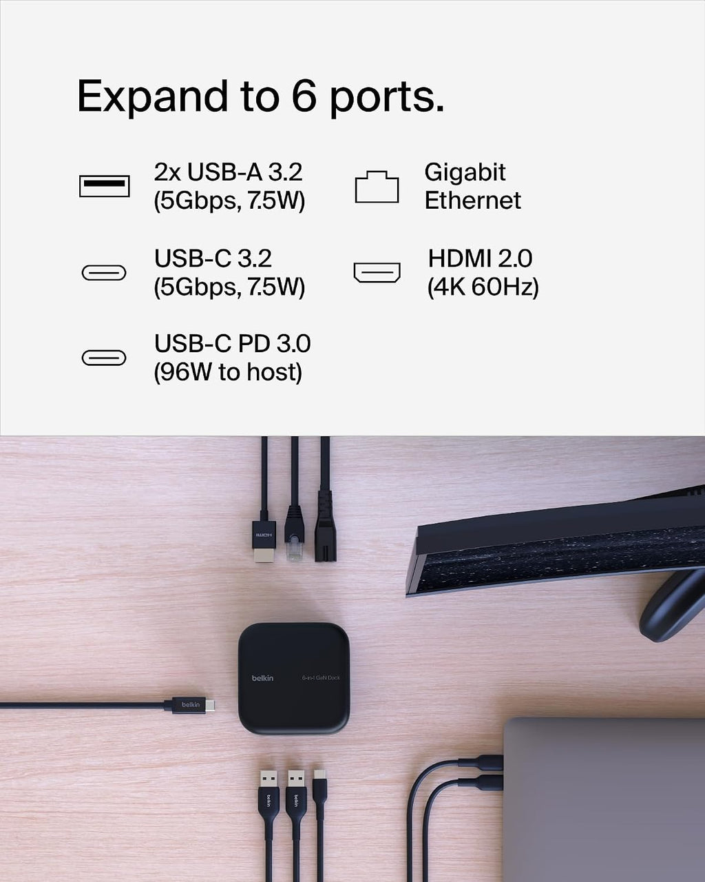 Belkin USB-C Docking Station 6 in 1 Core GaN - Image 2