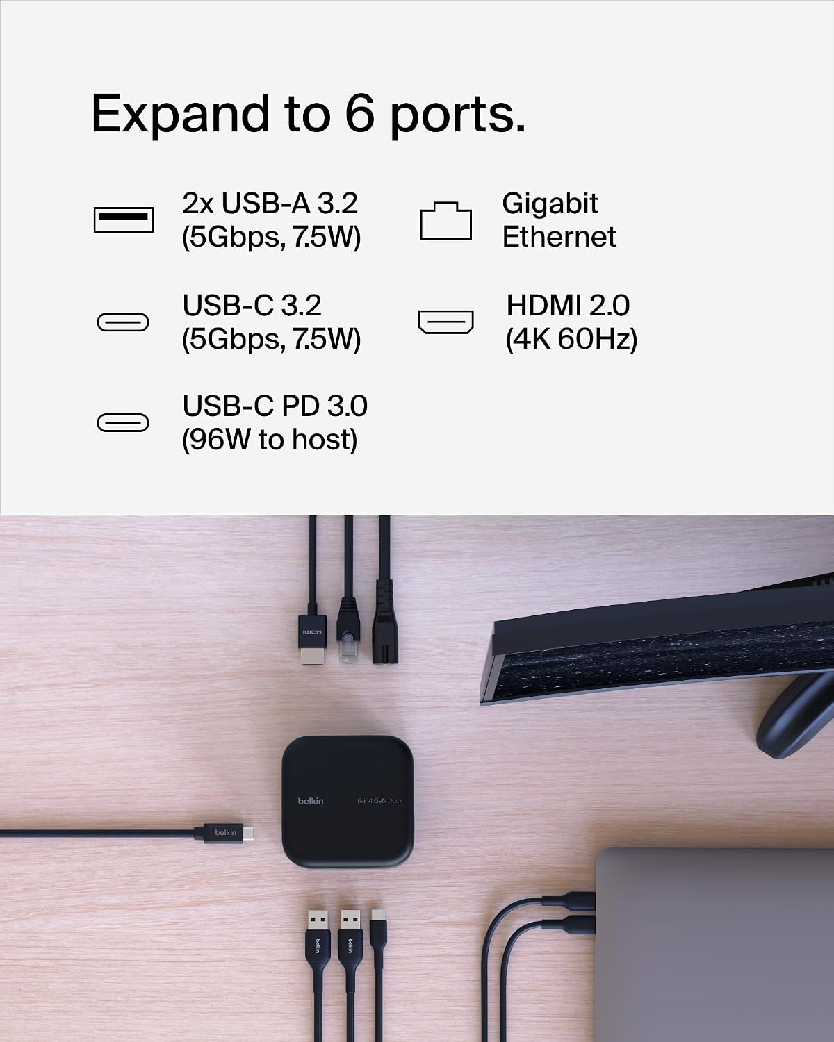 Belkin USB-C Docking Station 6 in 1 Core GaN - Image 2