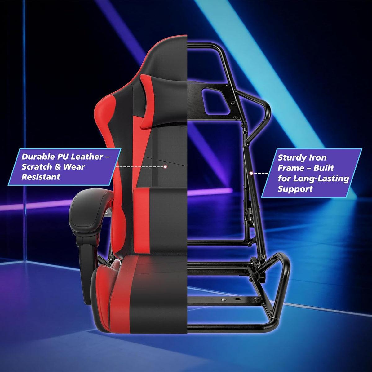 Magshion Video Gaming Computer Chair with Footrest, Red - Image 9