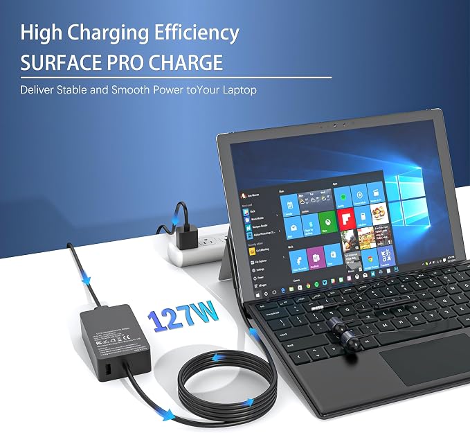 127W Surface Book Charger Compatible with Microsoft Surface Book 3 2 1, Surface Pro 10 9, 8, 7+, 7, 6, 5, 4, 3, X, Windows Surface Laptop/Go, Surface Laptop Studio 2, 1 Power Supply Cord - Image 6
