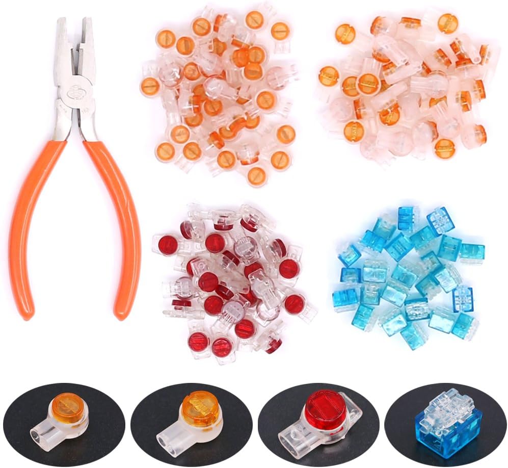 Hilitchi 200-Pcs Data Phone Wire Butt Splice 2/3 Ports UY/UR/UB Crimp Terminal Connectors Assortment Kit - with Connector Crimping Pliers by Hilitchi