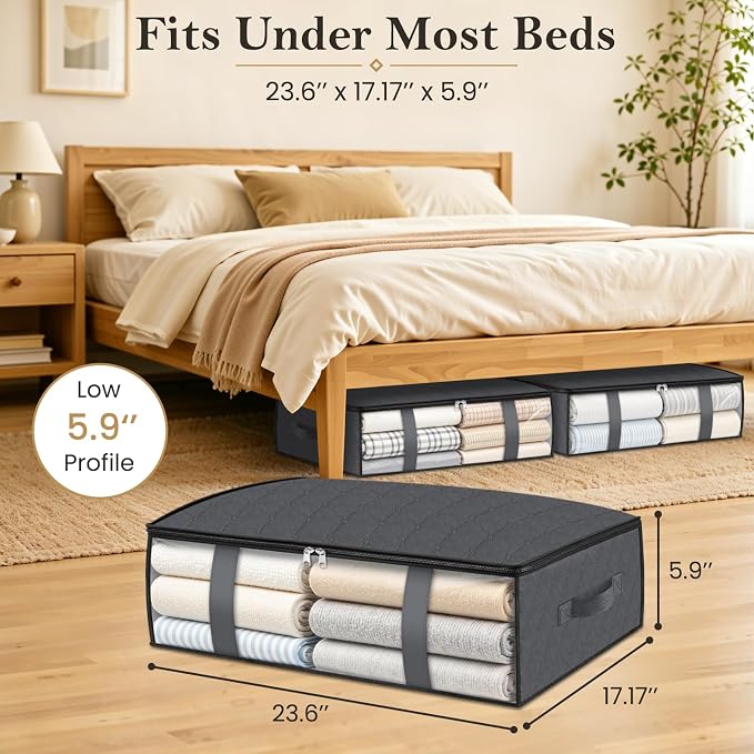 StorageRight Under Bed Storage Bags, 2 Pack, 40L, Gray | Breathable Non-Woven Fabric with a Clear Window and Zippered Top for Clothes, Comforters, Blankets and Seasonal Storage - Image 2