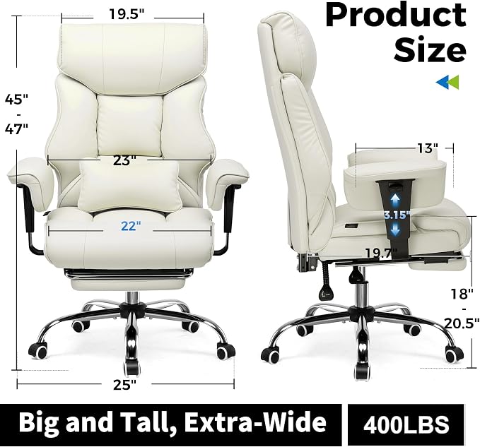 GTPLAYER Big and Tall Gaming Chair 400lbs Heavy Duty Office Chair with Foot Rest & Ergonomic Pocket Spring Cushion, High Back Lumbar Support for Lower Back Pain Relief, Beige - Image 2