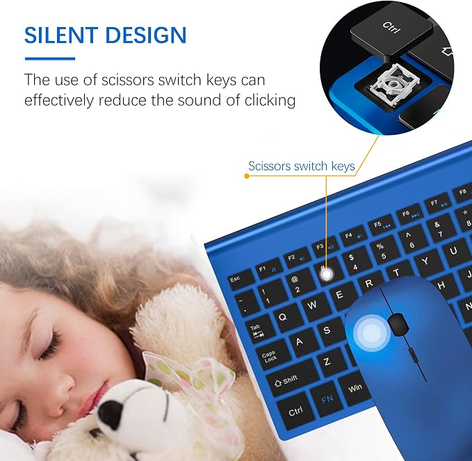 Wireless Keyboard and Mouse Ultra Slim Combo, TopMate - Blue Black | 2.4G Silent Compact 2400DPI Mouse and Scissor Switch Keyboard Set with Cover, Batteries Included, for PC/Laptop/Windows/Mac - Image 2