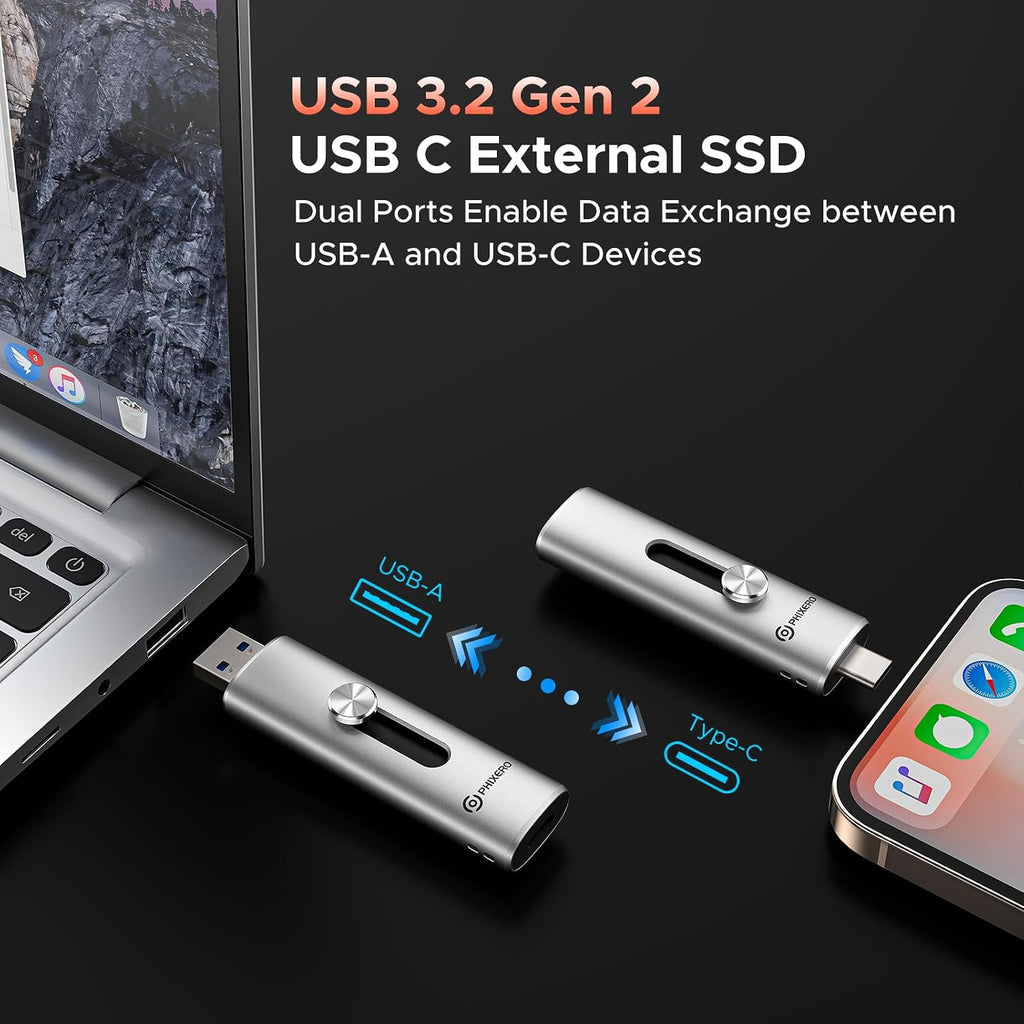 USB Drive 256GB External SSD Up to 1100MB/s，USB 3.2 Gen2 Flash Drive Dual Ports Portable Thumb SSD Stick with USB A & Type C for iPhone, Android, Windows PCs, and laptops - Image 3