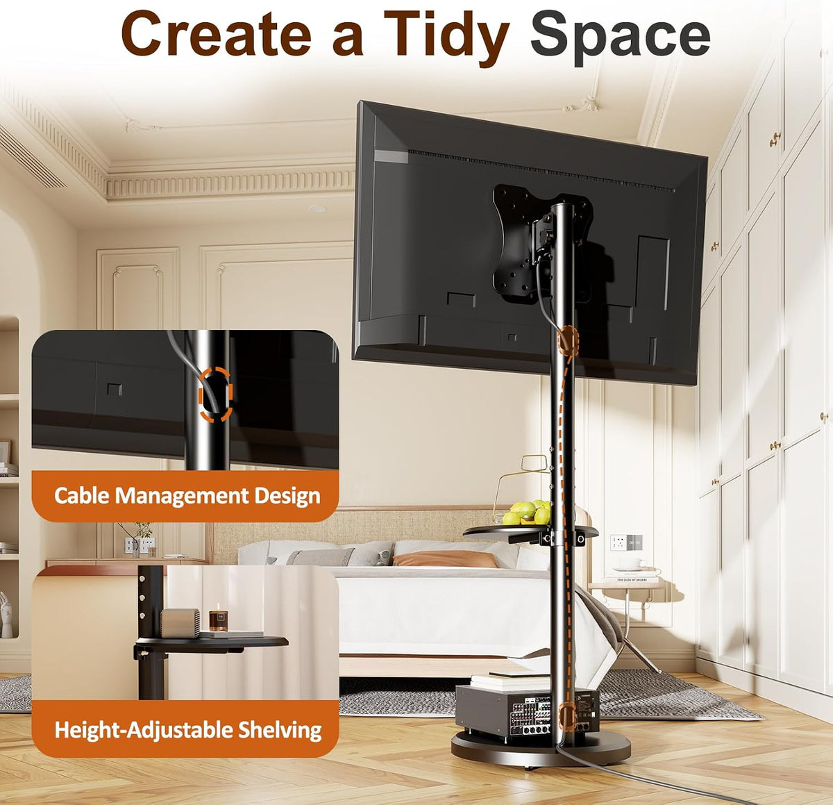 Rolling TV Stand with Wheels for 10-46 Inch TVs, 88 lbs, Black - Image 9