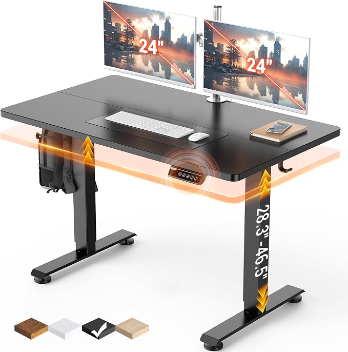 Veken 47.2 Inch Large Electric Standing Desk, Gaming Table, Black | Height Adjustable Sit Stand Up Computer Tables for Home Office, Study , Writing, Suit students, employees and group work by Veken