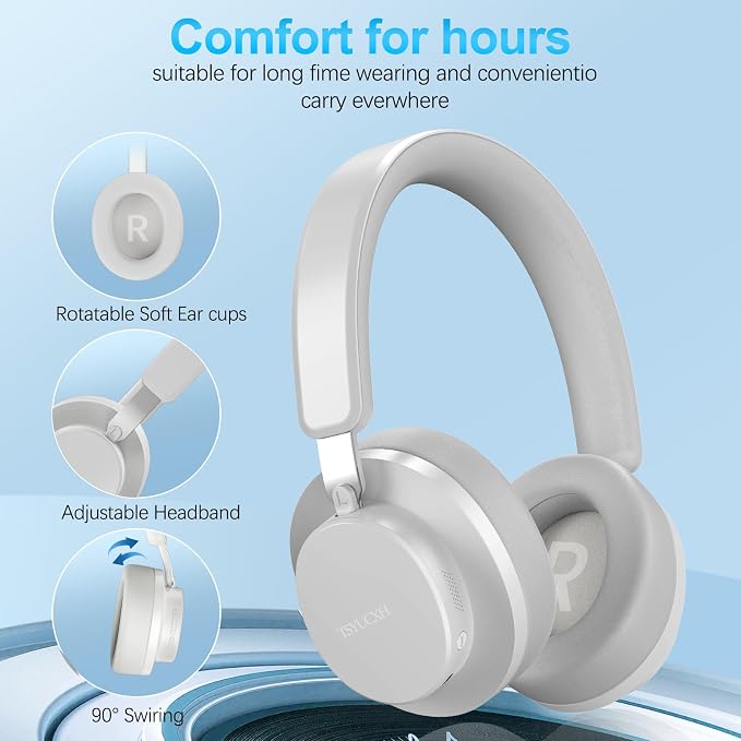Noise Cancelling Headphones Wireless Bluetooth, Over Ear Headphone Bluetooth with Microphone, Cancelling Wireless Headphones Over Ear, 65h Playtime, Clear Calls, Comfort Fit for Travel (Grey) - Image 6
