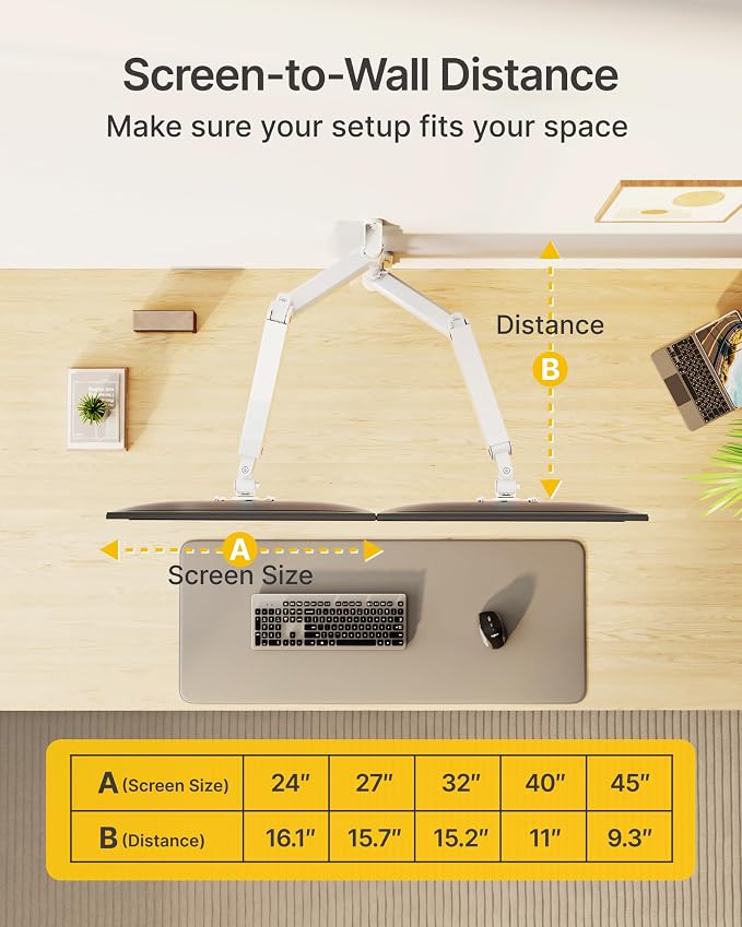 monTEK Vertical Dual Monitor Wall Mount for 17-35" Screens, 35.2 Lbs Each | Heavy Duty Dual Monitor Arm, Full Motion, 75x75/100x100 Compatible, for Flat/Curved Monitors, Home Office & Gaming, White - Image 7