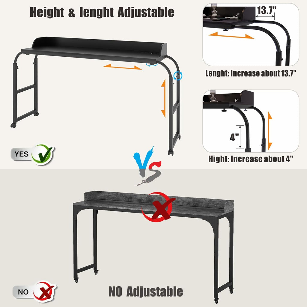 HWB Over Bed Desk with LED Light, Wheels & Charging Station, Black - Image 7
