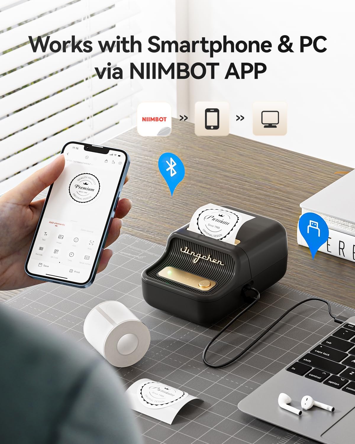 NIIMBOT B21 Label Maker, 2 Inch Bluetooth Sticker Printer with Tape, Black - Image 7