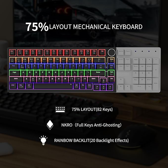 Newmen GM326 Mechanical Keyboard,75% Percent Gaming Keyboard,Wired Keyboard | Mechanical Keyboard,75% Percent Gaming Keyboard,Wired,Backlit,Hot Swappable,Compact,Mini,Black,PC Keyboards,Knob,Red Switch - Image 5