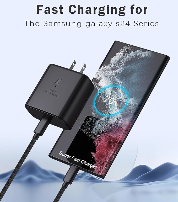 45W Super Fast Charger USB C 3.0 with Type C Charging Nylon Braided Cable Compatible with Samsung Charger Fast Charging Cord for Galaxy S25 Ultra/S24/S23/S22 - Image 2