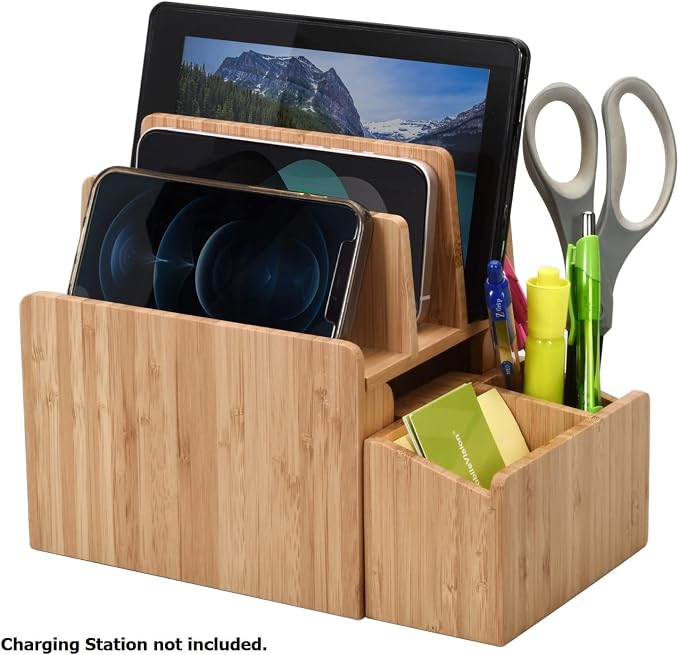 MobileVision Bamboo Caddy Add-On for Bamboo Charging Station Organizers; Compartment and cubby space fits pens, keys, and other small stationary items - Image 8